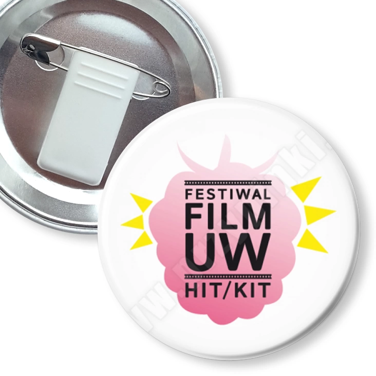 przypinka z żabką i agrafką Festiwal Film UW