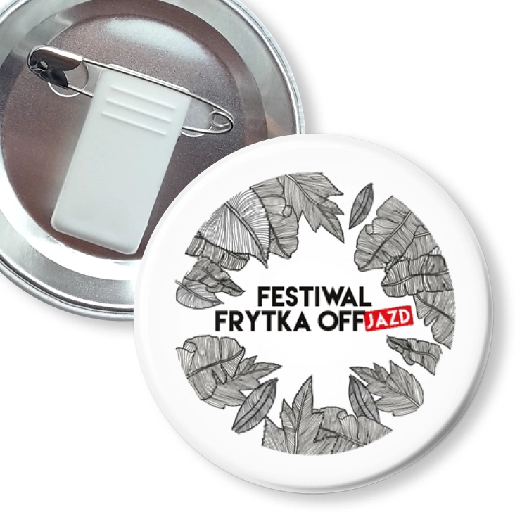 przypinka z żabką i agrafką Festiwal Frytka OFFjazd