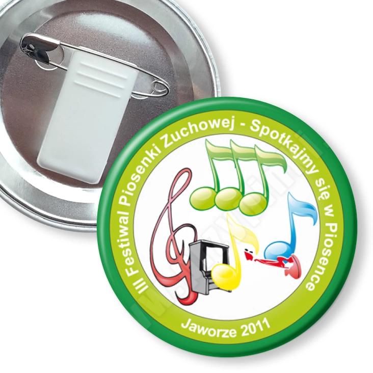 przypinka z żabką i agrafką Festiwal Piosenki Zuchowej w Jaworze