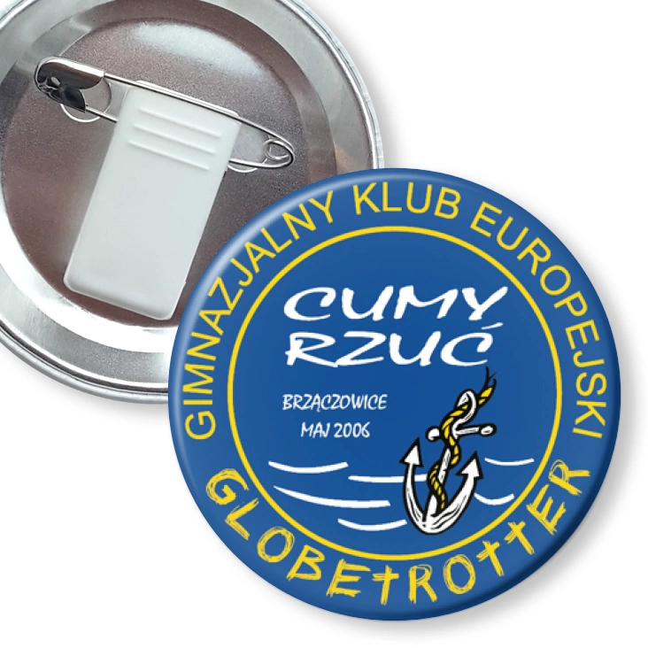 przypinka z żabką i agrafką Globetrotter - Gimnazjalny Klub Europejski w Brzączowicach