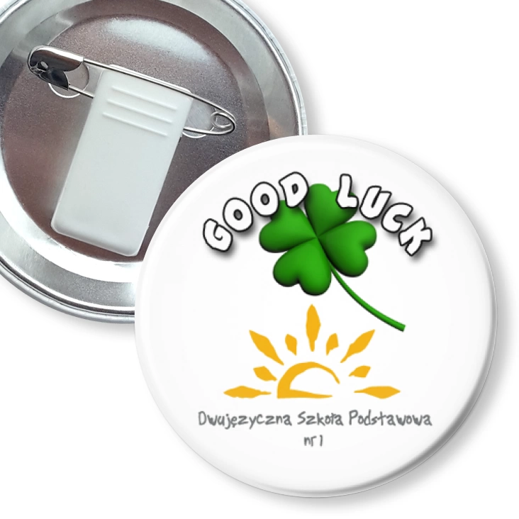 przypinka z żabką i agrafką Good Luck