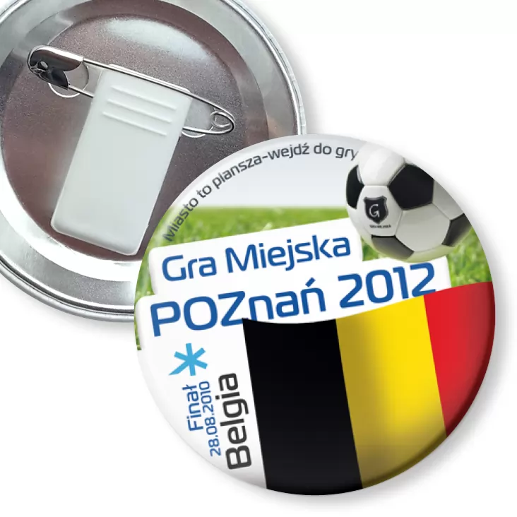 przypinka z żabką i agrafką Gra Miejska - Poznań 2012 - Belgia
