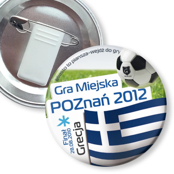 przypinka z żabką i agrafką Gra Miejska - Poznań 2012 - Grecja