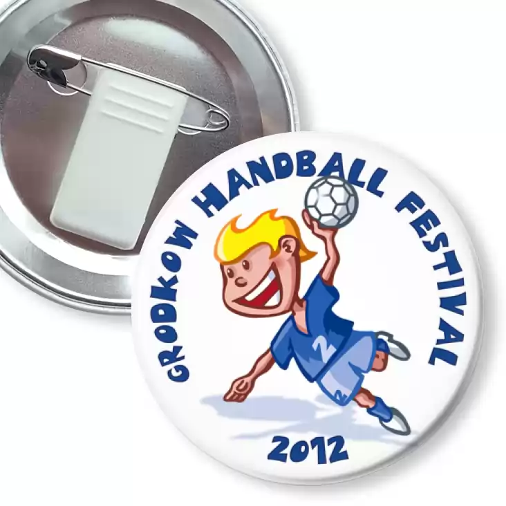 przypinka z żabką i agrafką Handball Festiwal 2012