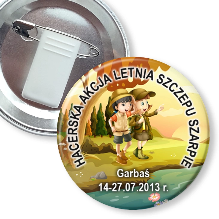 przypinka z żabką i agrafką Harcerska Akcja Letnia Szczepu Szarpie