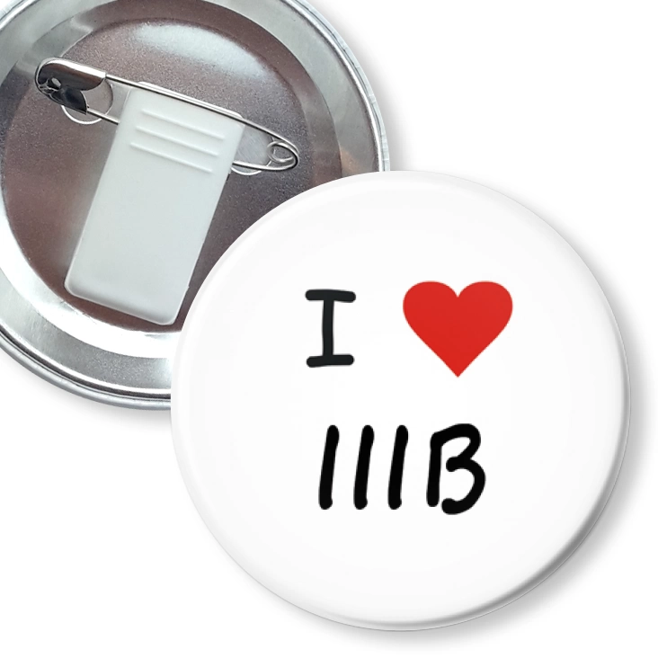 przypinka z żabką i agrafką I love IIIB
