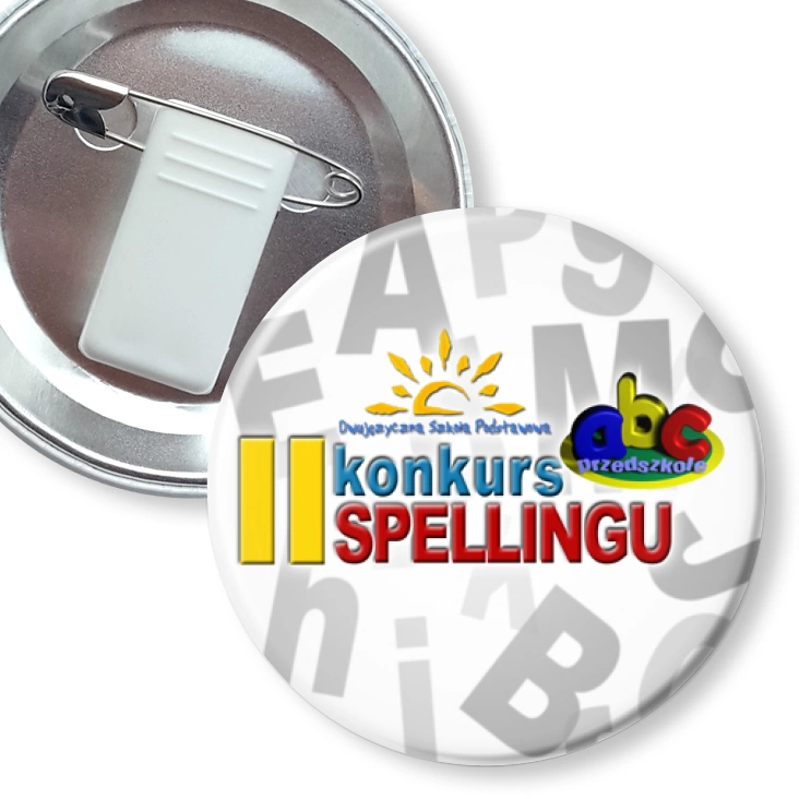 przypinka z żabką i agrafką II konkurs spellingu