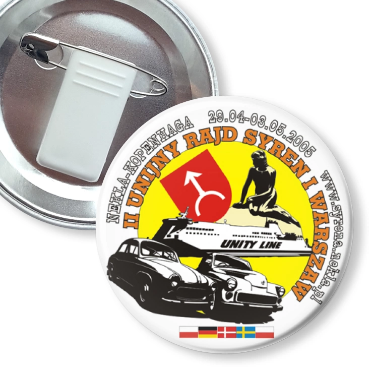 przypinka z żabką i agrafką II Unijny Rajd Syren i Warszaw