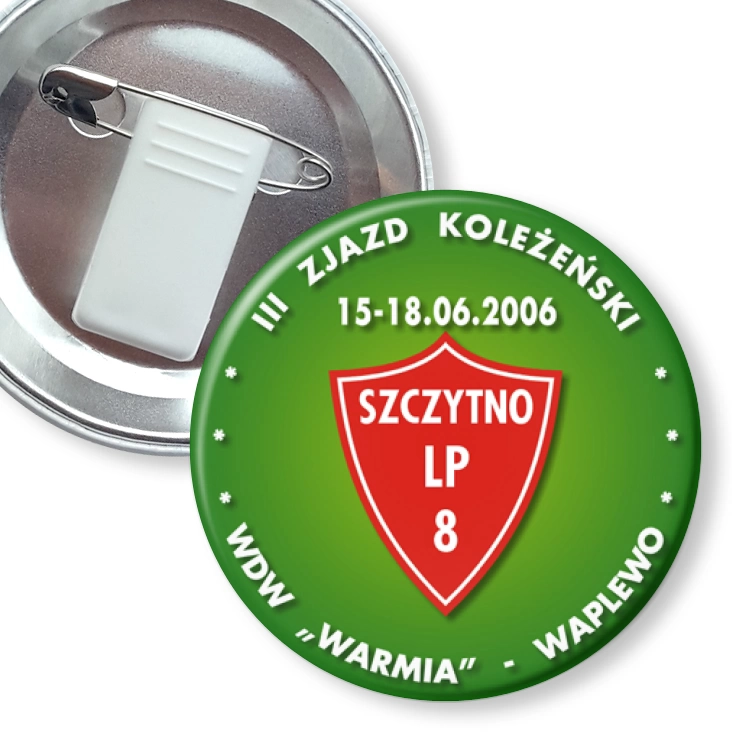 przypinka z żabką i agrafką III Zjazd Koleżeński WDW Warmia - Waplewo