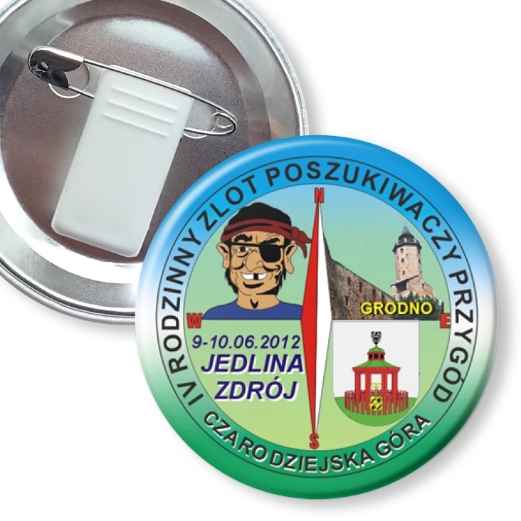 przypinka z żabką i agrafką IV Rodzinny Zlot Poszukiwaczy Przygód