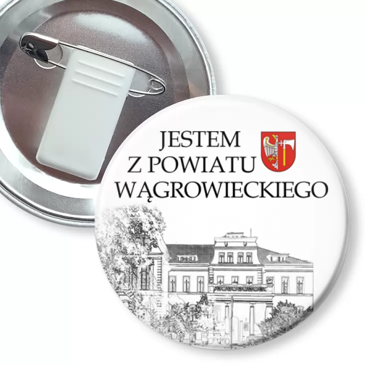 przypinka z żabką i agrafką Jestem z powiatu wągrowieckiego