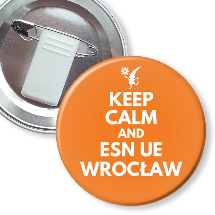 przypinka z żabką i agrafką Keep calm and ESN
