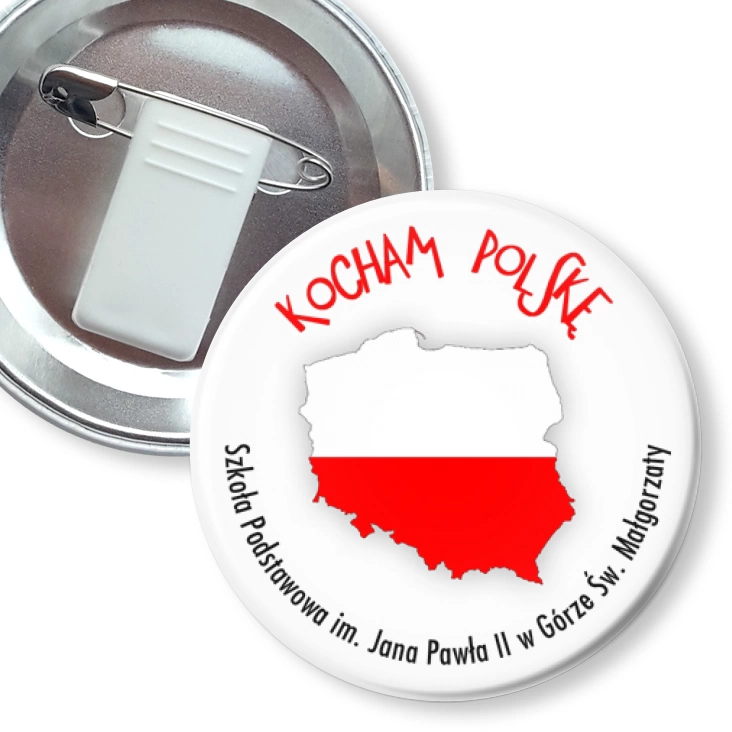 przypinka z żabką i agrafką Kocham Polskę