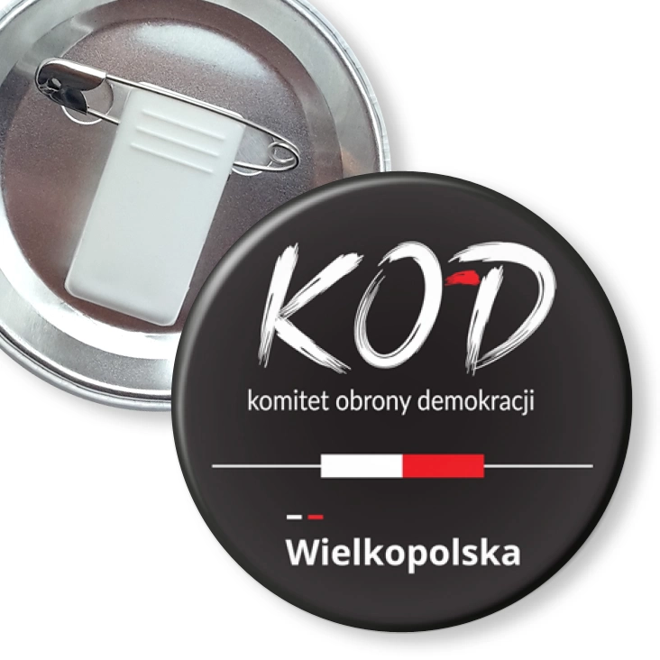 przypinka z żabką i agrafką KOD Wielkopolska