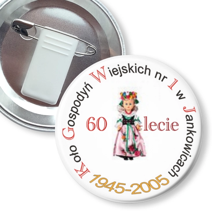 przypinka z żabką i agrafką Koło Gospodyń Wiejskich w Jankowicach