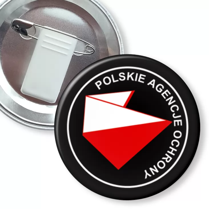 przypinka z żabką i agrafką Polskie Agencje Ochrony