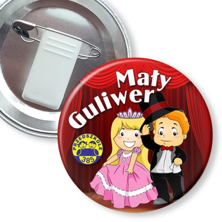 przypinka z żabką i agrafką Mały Guliwer