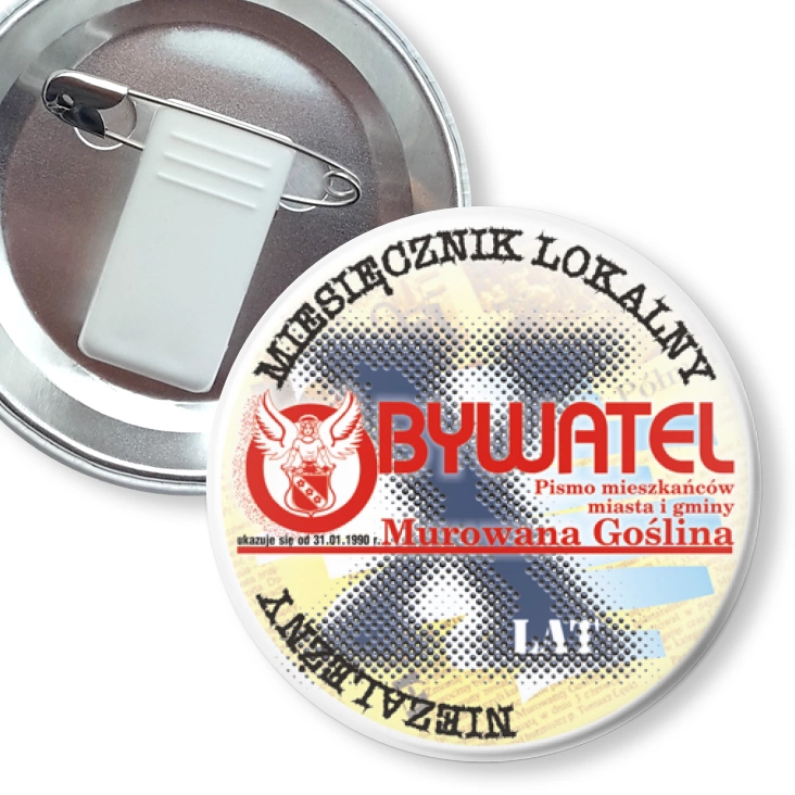 przypinka z żabką i agrafką Obywatel - X lat