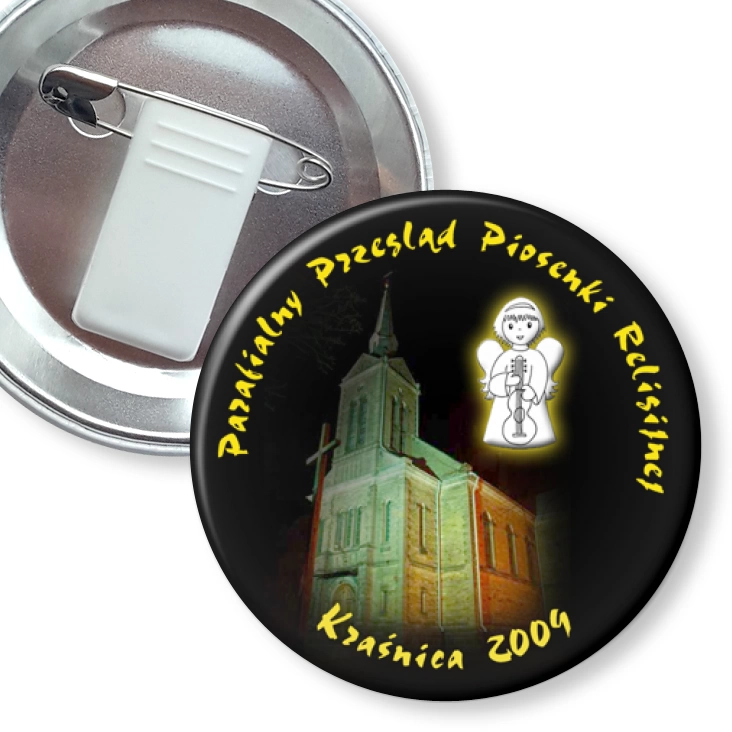 przypinka z żabką i agrafką Parafialny Przegląd Piosenki Religijnej Kraśnica 2009