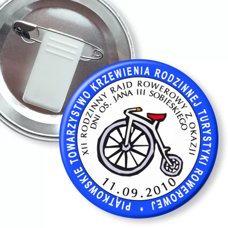przypinka z żabką i agrafką Piątkowo Rodzinny Rajd Rowerowy 2010