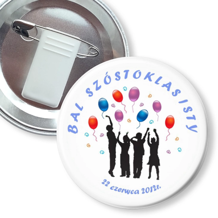 przypinka z żabką i agrafką Bal szóstoklasisty