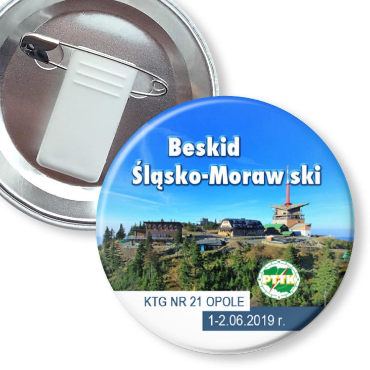 przypinka z żabką i agrafką Beskid Śląsko-Morawski