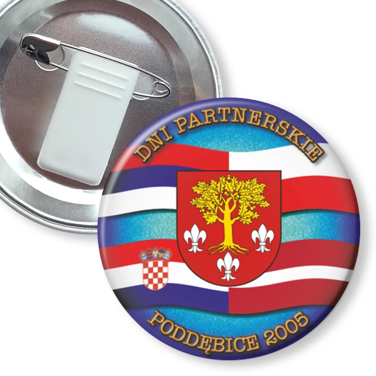 przypinka z żabką i agrafką Dni partnerskie - Poddębice 2004