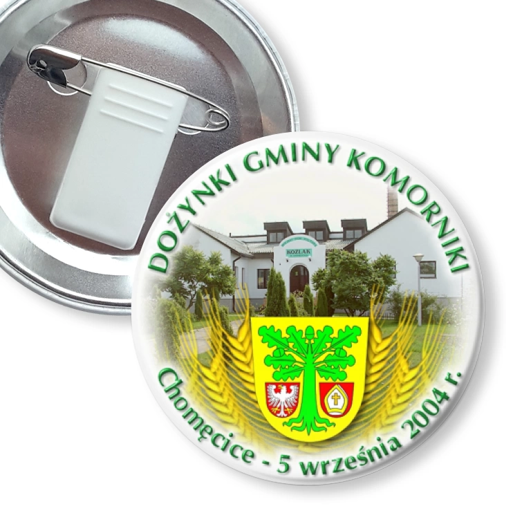 przypinka z żabką i agrafką Dożynki Gminy Komorniki 2004