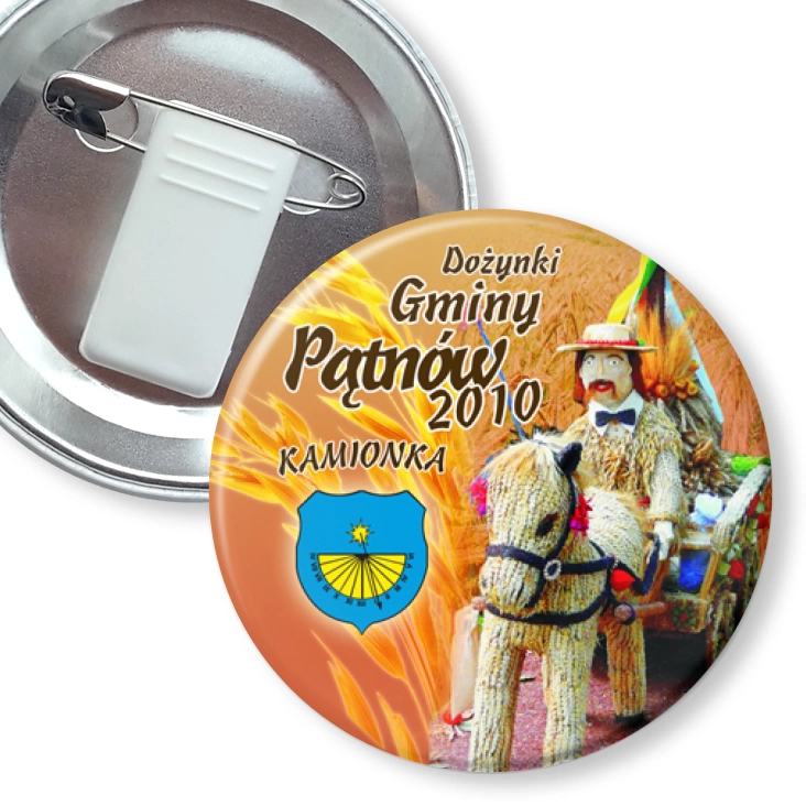 przypinka z żabką i agrafką Dożynki Gminy Pątnów 2010