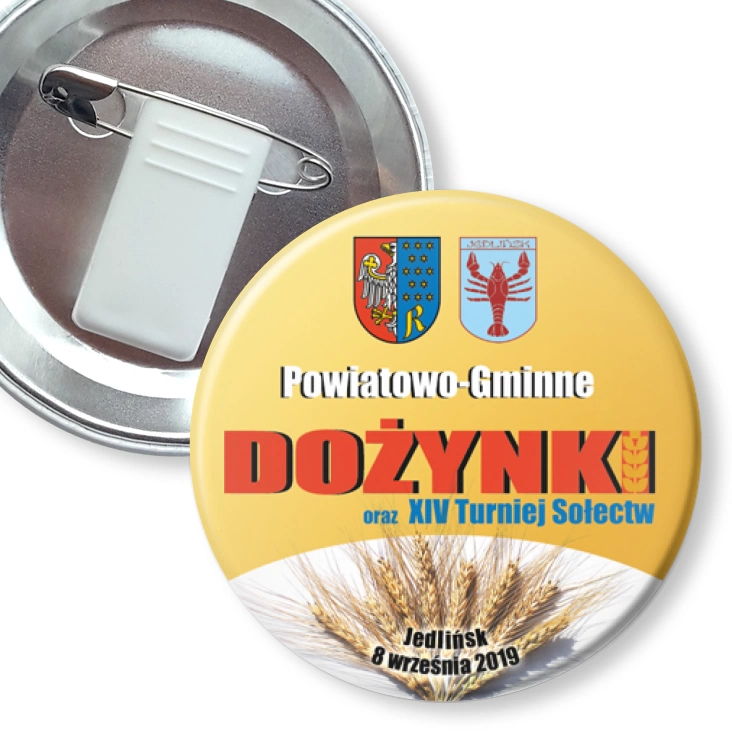 przypinka z żabką i agrafką Dożynki Powiatowo-Gminne