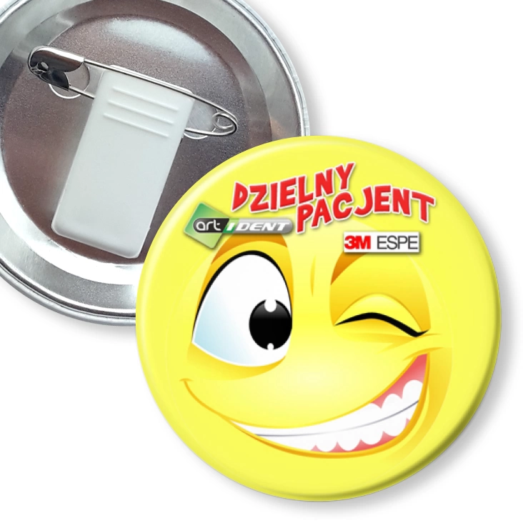 przypinka z żabką i agrafką Dzielny Pacjent