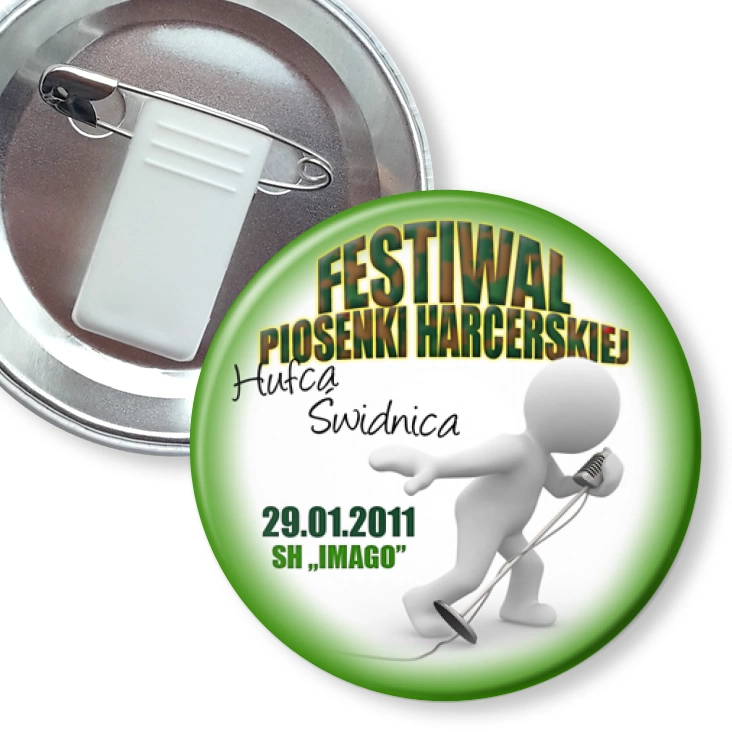 przypinka z żabką i agrafką Festiwal Piosenki Harcerskiej - Hufiec Świdnica