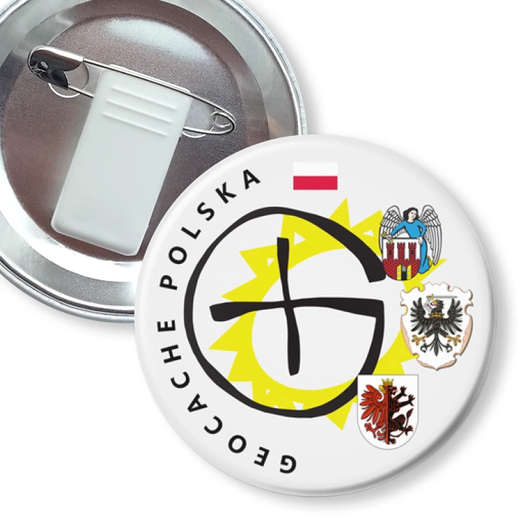 przypinka z żabką i agrafką Geocache Polska