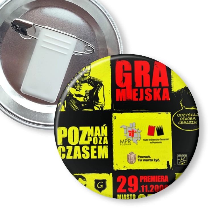 przypinka z żabką i agrafką Gra Miejska Poznań