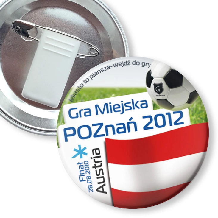 przypinka z żabką i agrafką Gra Miejska - Poznań 2012 - Austria