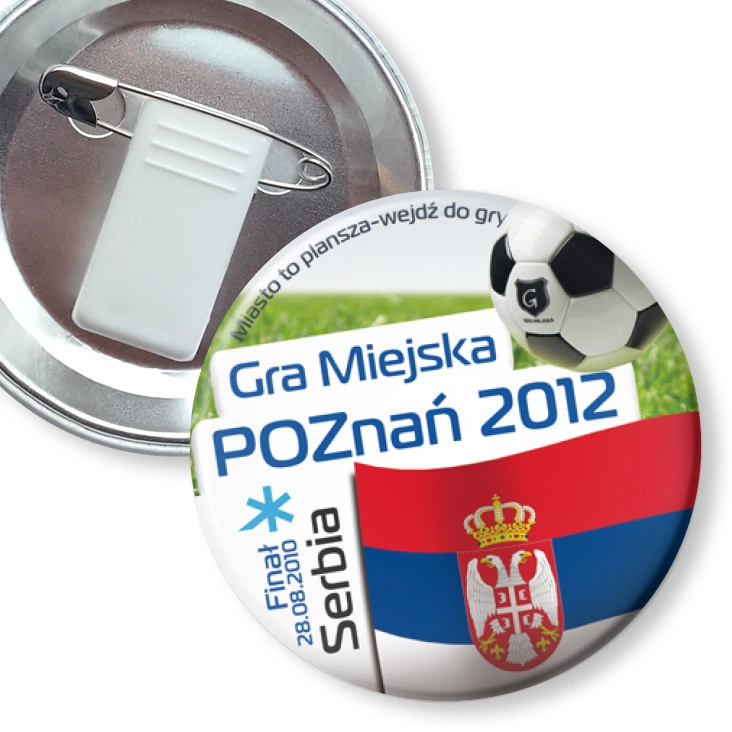 przypinka z żabką i agrafką Gra Miejska - Poznań 2012 - Serbia