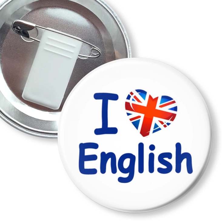 przypinka z żabką i agrafką I Love English