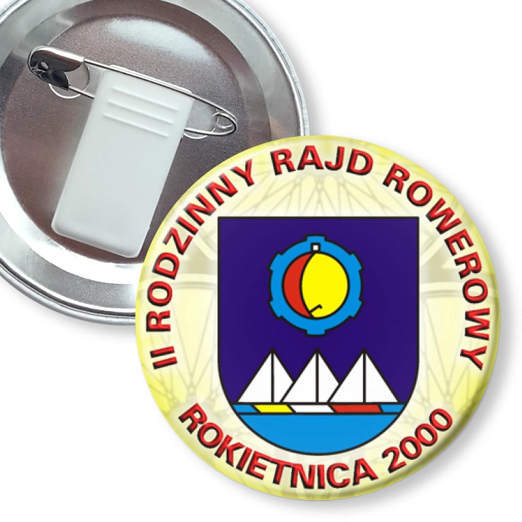 przypinka z żabką i agrafką II Rodzinny Rajd Rowerowy - Rokietnica 2000
