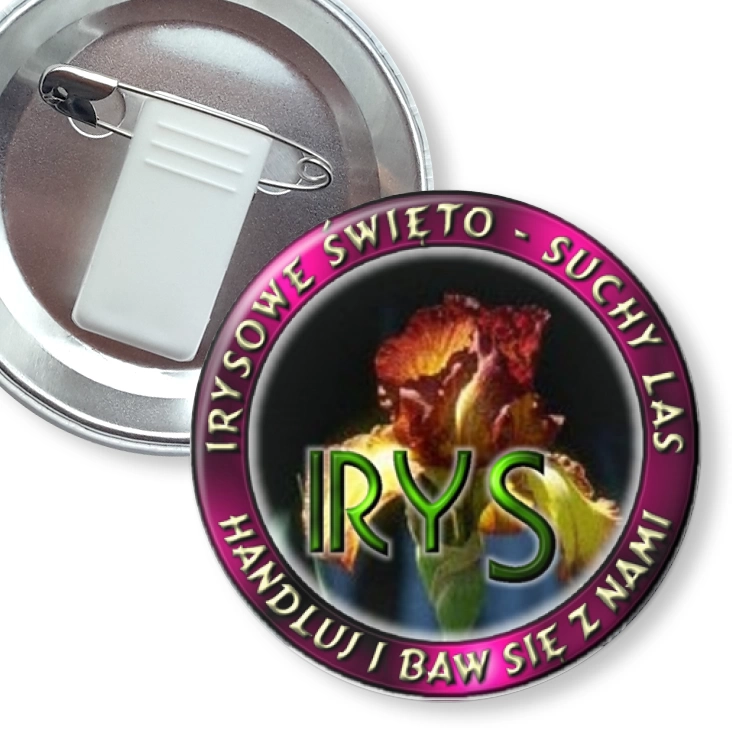 przypinka z żabką i agrafką Irysowe Święto - Suchy Las