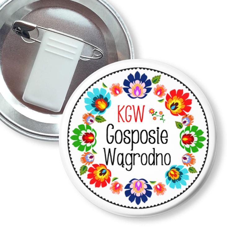 przypinka z żabką i agrafką KGW Gosposie Wągrodno