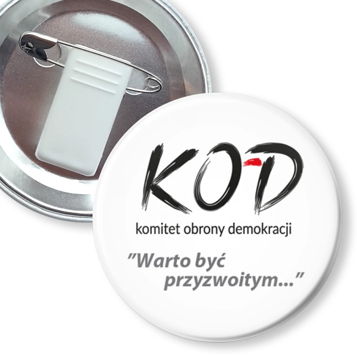 przypinka z żabką i agrafką KOD - Warto być przyzwoitym