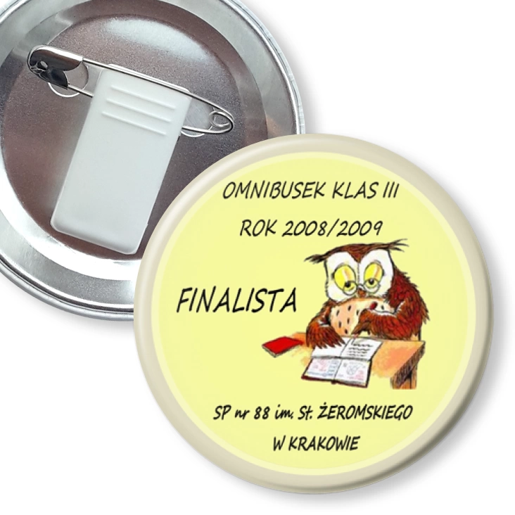 przypinka z żabką i agrafką Omnibusek Finalista