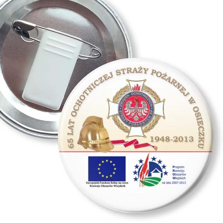 przypinka z żabką i agrafką OSP w Osieczku