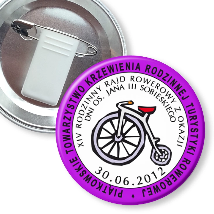 przypinka z żabką i agrafką Piątkowo Rodzinny Rajd Rowerowy 2012