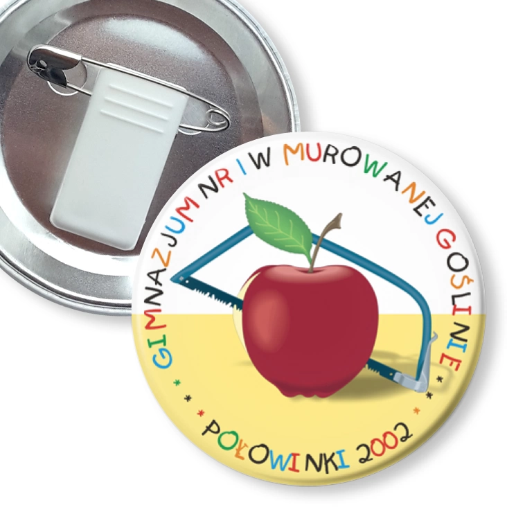 przypinka z żabką i agrafką Połowinki Gimnazjum nr 1 w Murowanej Goślinie