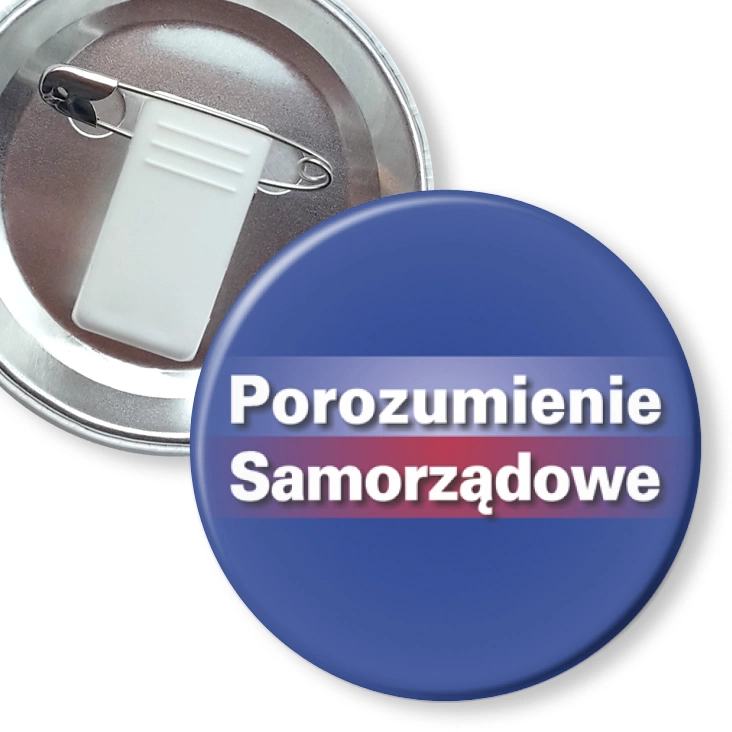 przypinka z żabką i agrafką Porozumienie Samorządowe