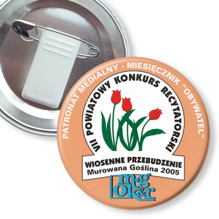 przypinka z żabką i agrafką Powiatowy Konkurs Recytatorski - Wiosenne Przebudzenie 2005