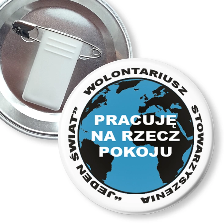 przypinka z żabką i agrafką Pracuję na rzecz pokoju - biały