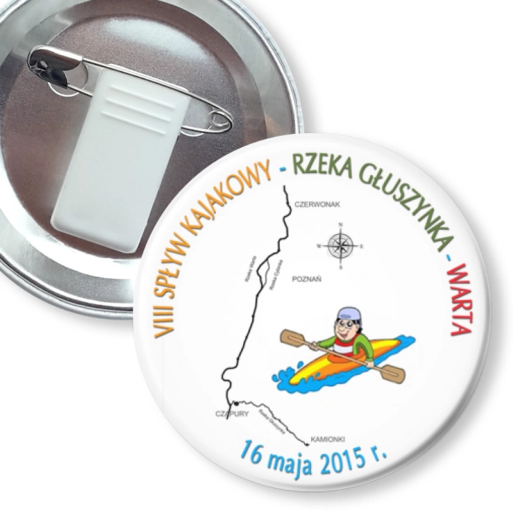 przypinka z żabką i agrafką Spływ kajakowy