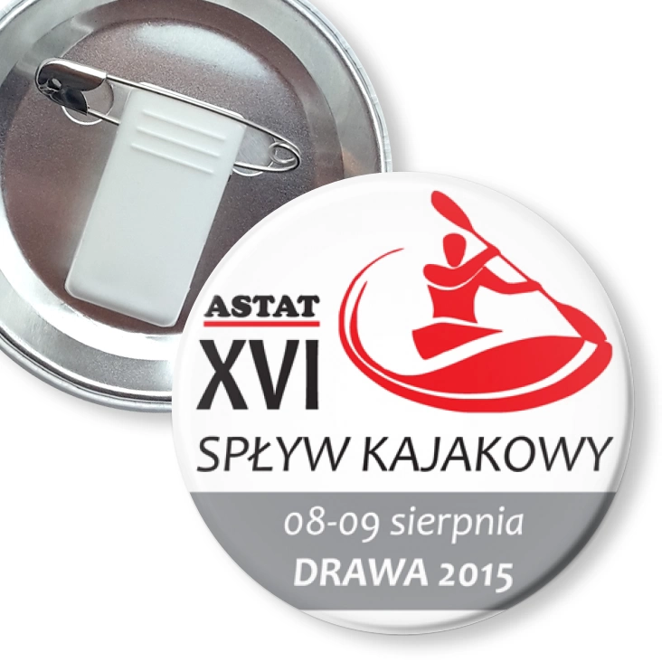 przypinka z żabką i agrafką Spływ Kajakowy Drawa 2015